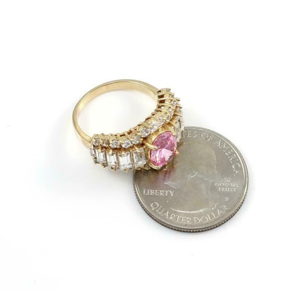 14K Gold Pink Clear CZ Cluster Ring Size 7 - Picture 6 of 7